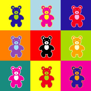 Oyuncak ayı illüstrasyon işareti. Vektör. Popüler sanat tarzı renkli simgeler ile 3 renk ayarla.