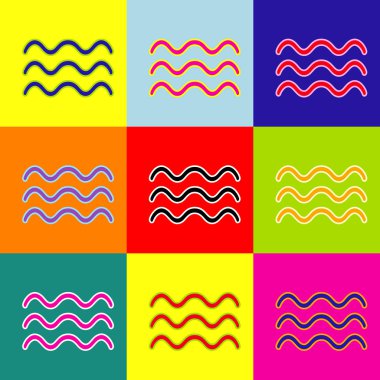 Dalgalar illüstrasyon işareti. Vektör. Popüler sanat tarzı renkli simgeler ile 3 renk ayarla.