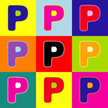 P harfi işareti şablon öğesi tasarım. Vektör. Popüler sanat tarzı renkli simgeler ile 3 renk ayarla.