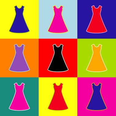güzel uzun elbise işareti vektör. Popüler sanat tarzı renkli simgeler ile 3 renk ayarla.