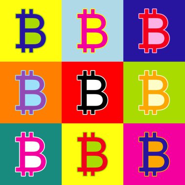 Bitcoin işareti. Vektör. Popüler sanat tarzı renkli simgeler ile 3 renk ayarla.