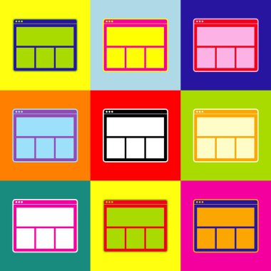 Web'de pencere oturum. Vektör. Popüler sanat tarzı renkli simgeler ile 3 renk ayarla.