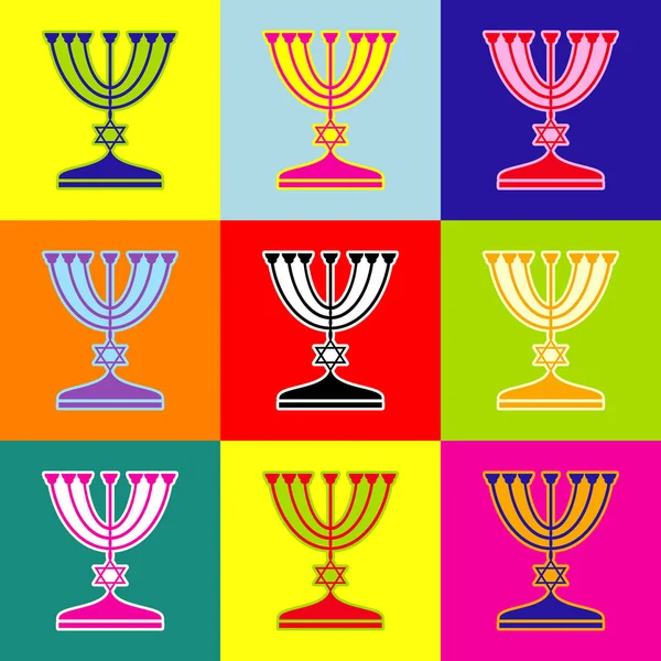 Candelero judío Menorah en silueta negra. Vector. Pop-art estilo iconos de colores con 3 colores . — Vector de stock