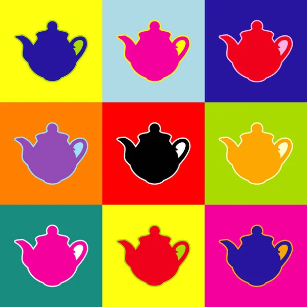 Tea maker tecken. Vektor. Popkonst-stil färgglada ikoner set med 3 färger. — Stock vektor