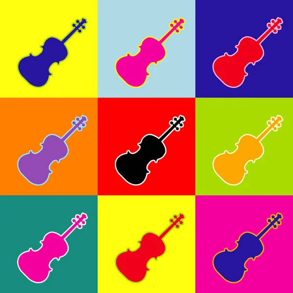 Violine sign illustration. Vector. Pop-art style colorful icons set with 3 colors. — Stock Vector