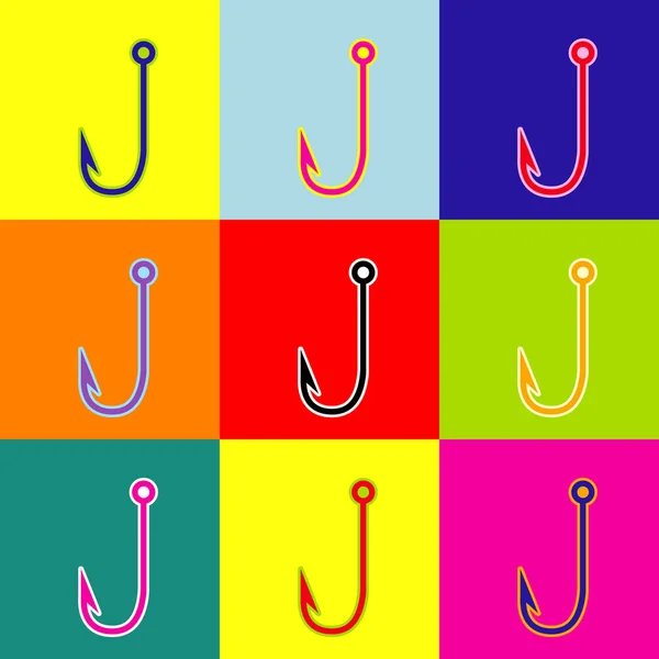 Fiske krok tecken illustration. Vektor. Popkonst-stil färgglada ikoner set med 3 färger. — Stock vektor