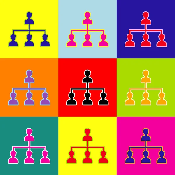 Panneau de marketing des médias sociaux. Vecteur. Style pop-art icônes colorées serties de 3 couleurs . — Image vectorielle