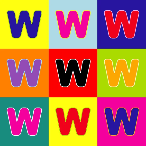 Lettre W signe élément de modèle de conception. Vecteur. Style pop-art icônes colorées serties de 3 couleurs . — Image vectorielle