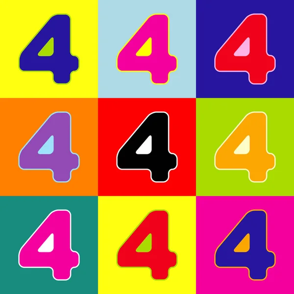 Number 4 sign design template element. Vector. Pop-art style colorful icons set with 3 colors. — Stock Vector