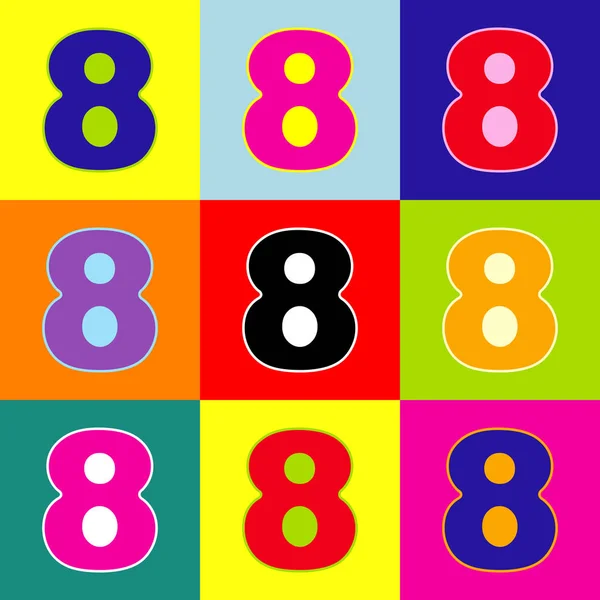 Número 8 elemento de plantilla de diseño de signo. Vector. Pop-art estilo iconos de colores con 3 colores . — Archivo Imágenes Vectoriales