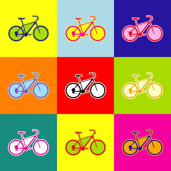 Vélo, Panneau vélo. Vecteur. Style pop-art icônes colorées serties de 3 couleurs . — Image vectorielle