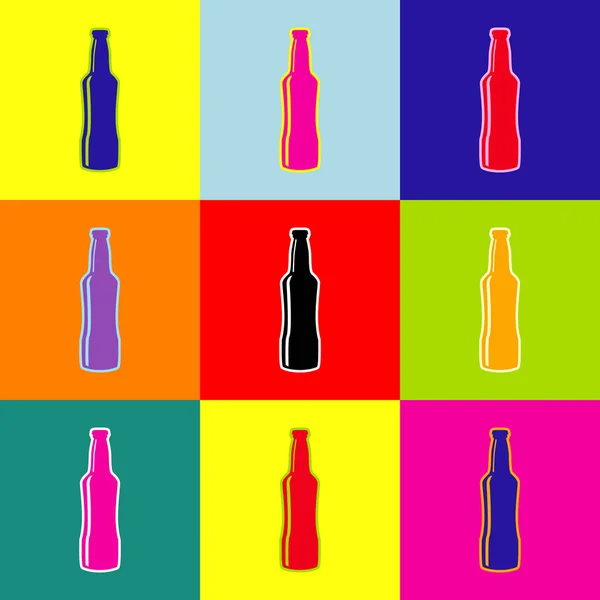 Beer bottle sign. Vector. Pop-art style colorful icons set with 3 colors. — Stock Vector
