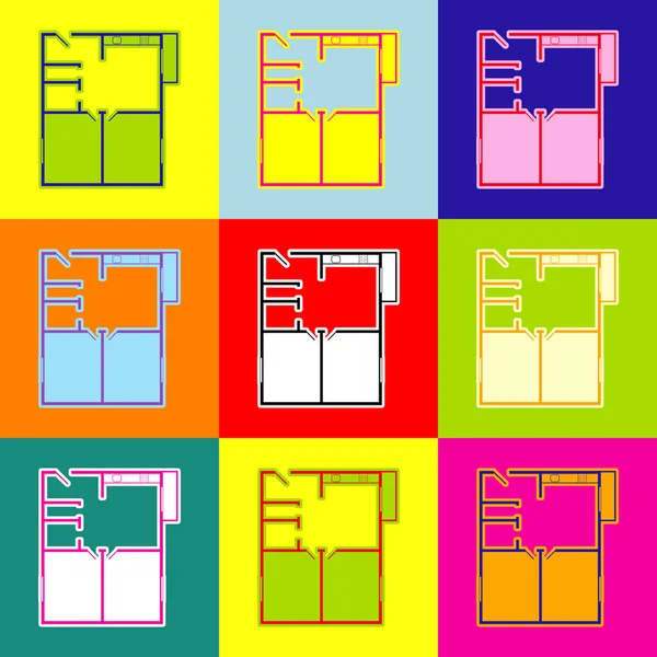 Planos de piso de la casa. Vector. Pop-art estilo iconos de colores con 3 colores . — Vector de stock