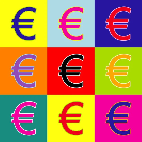 Euro signe. Vecteur. Style pop-art icônes colorées serties de 3 couleurs . — Image vectorielle