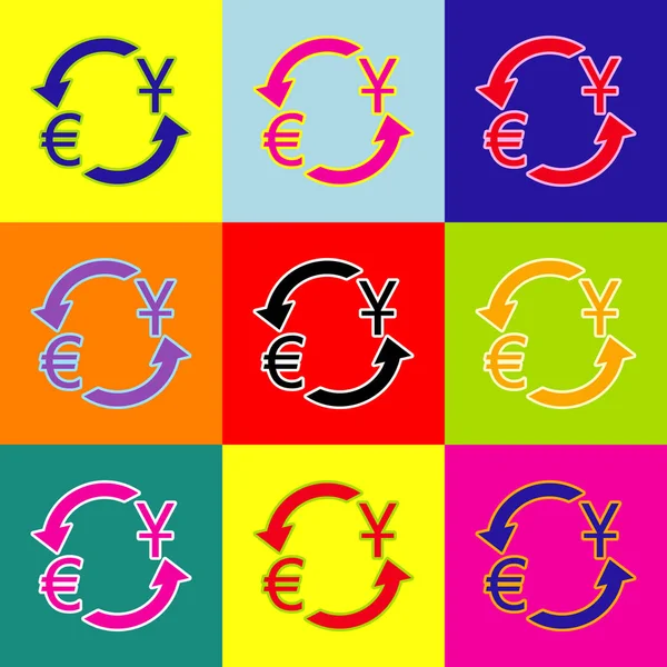 Sinal de câmbio. Dólar e Euro. Vector. Ícones coloridos de estilo pop-art com 3 cores . — Vetor de Stock