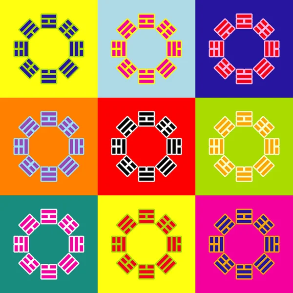 Assinatura Bagua. Vector. Ícones coloridos de estilo pop-art com 3 cores . —  Vetores de Stock