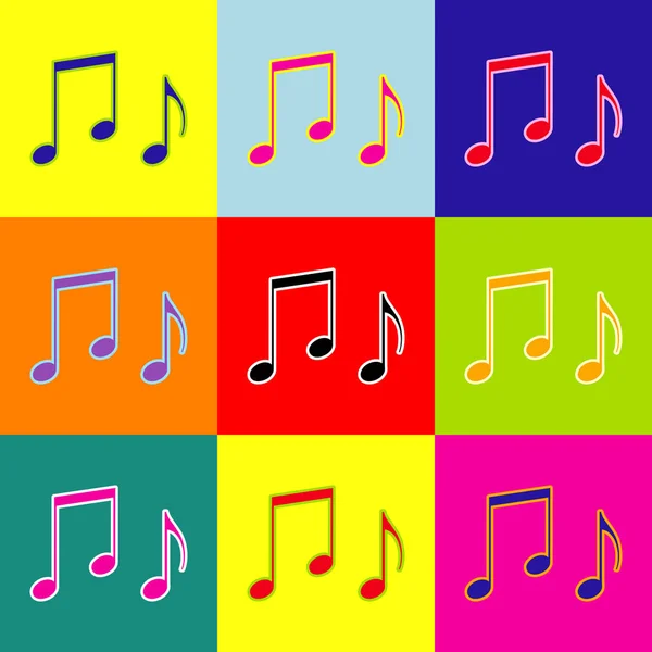 Music notes sign. Vector. Pop-art style colorful icons set with 3 colors. — Stock Vector