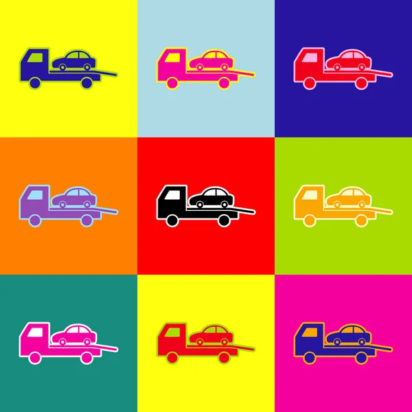 Tow car evacuation sign. Vector. Pop-art style colorful icons set with 3 colors. — Stock Vector