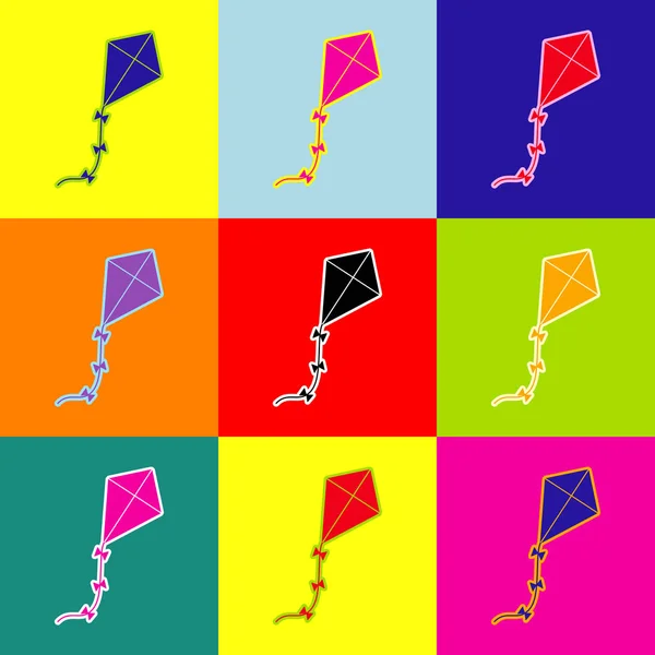 Kite tecken. Vektor. Popkonst-stil färgglada ikoner set med 3 färger. — Stock vektor