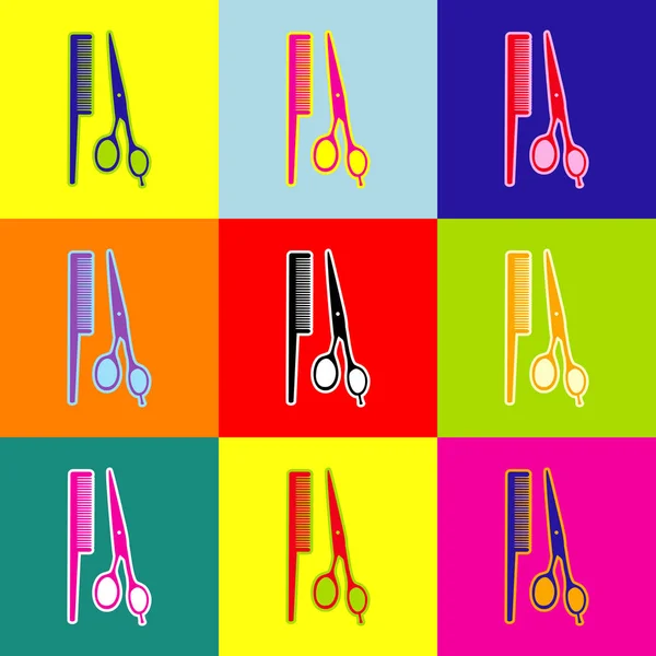 Barber shop teken. Vector. Pop-art stijl kleurrijke pictogrammen set met 3 kleuren. — Stockvector