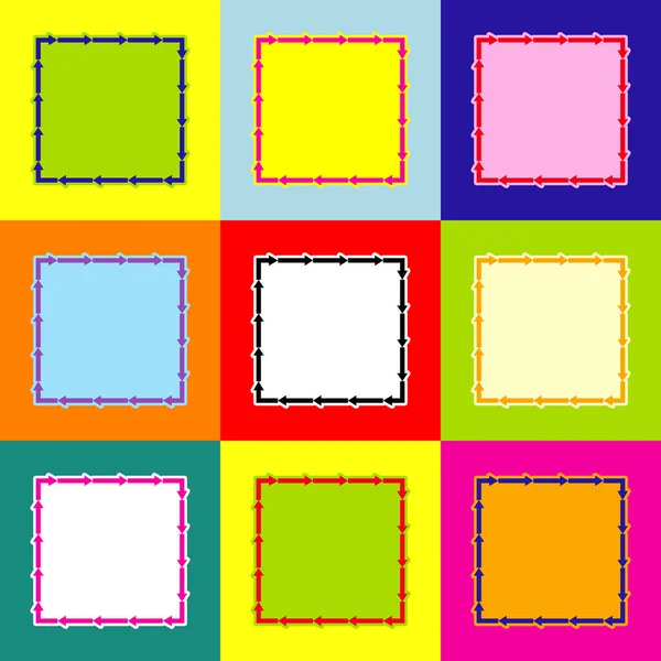 Flèche sur une forme carrée. Vecteur. Style pop-art icônes colorées serties de 3 couleurs . — Image vectorielle