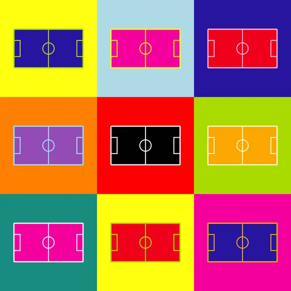 Campo de futebol. Vector. Ícones coloridos de estilo pop-art com 3 cores . — Vetor de Stock
