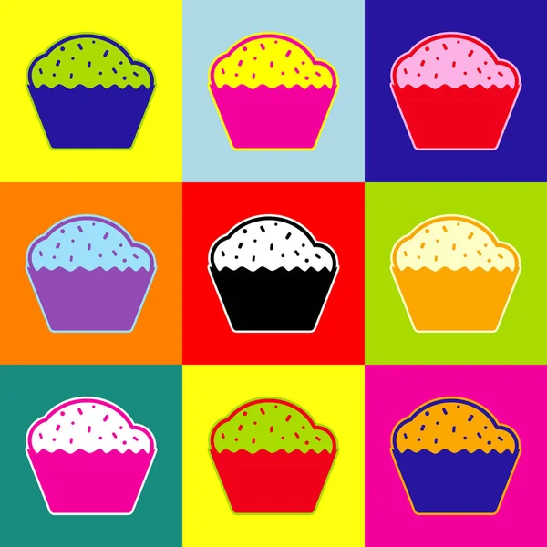 Cupcake-Zeichen. Vektor. Pop-Art-Stil bunte Symbole mit 3 Farben. — Stockvektor