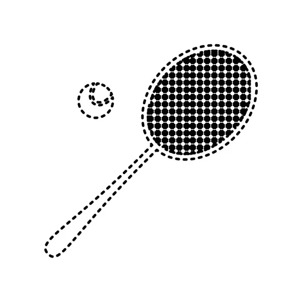Tennisschläger-Schild. Vektor. schwarz gestricheltes Symbol auf weißem Hintergrund. isoliert. — Stockvektor
