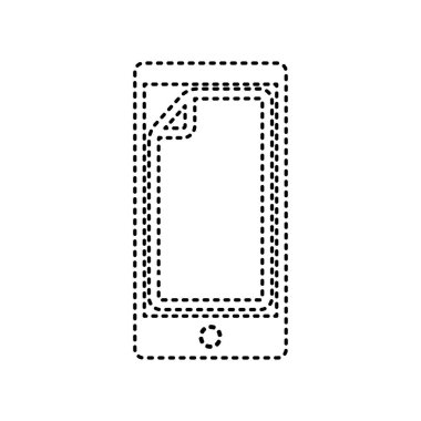 Koruyucu etiket üstünde belgili tanımlık perde. Vektör. Beyaz arka planda siyah kesik simgesi. İzole.