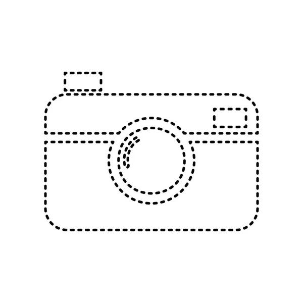 디지털 사진 카메라 기호입니다. 벡터입니다. 흰색 바탕에 검은 점선된 아이콘. 절연. — 스톡 벡터