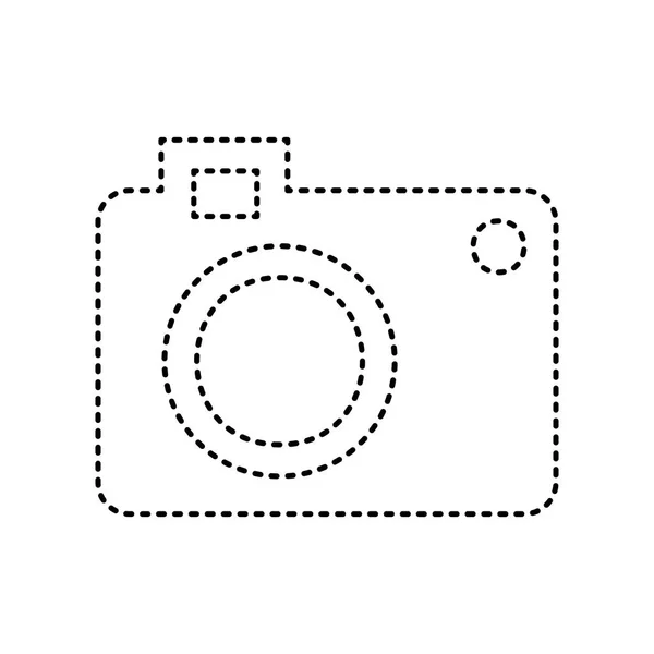 Signe de caméra numérique. Vecteur. Icône pointillée noire sur fond blanc. Isolé . — Image vectorielle