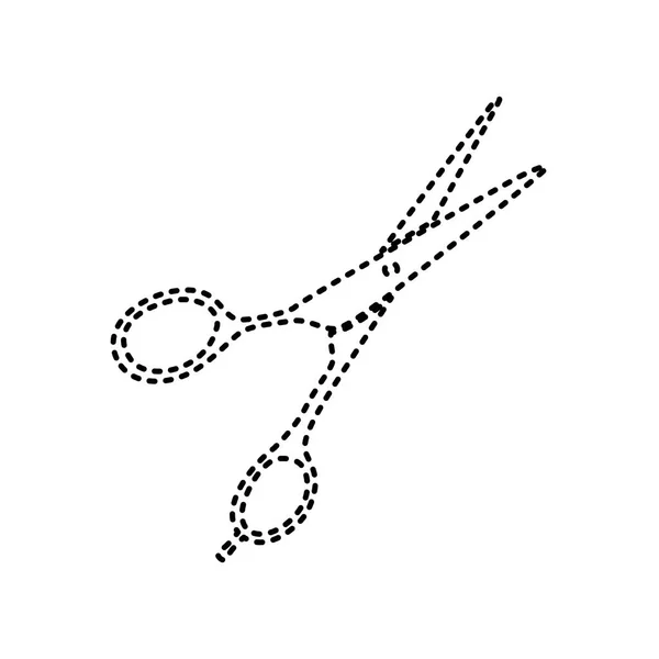 Ciseaux de coupe de cheveux signe. Vecteur. Icône pointillée noire sur fond blanc. Isolé . — Image vectorielle