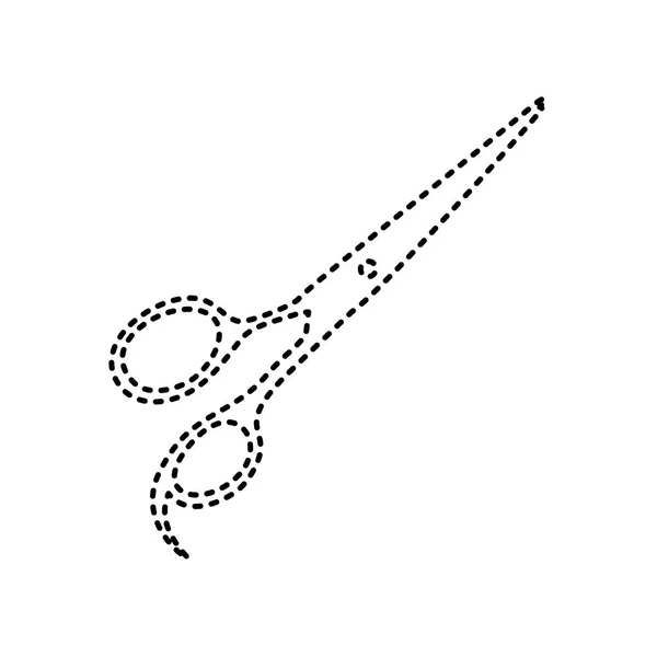 Μαλλιά κοπής ψαλίδι υπογράφουν. Διάνυσμα. Μαύρη διακεκομμένη εικόνα σε λευκό φόντο. Απομονωμένη. — Διανυσματικό Αρχείο