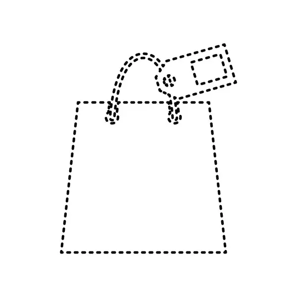 Cartel de bolsa de compras con etiqueta. Vector. Icono de rayas negras sobre fondo blanco. Aislado . — Vector de stock