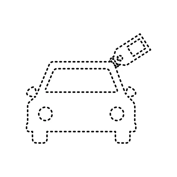 Firma del coche con etiqueta. Vector. Icono de rayas negras sobre fondo blanco. Aislado . — Vector de stock