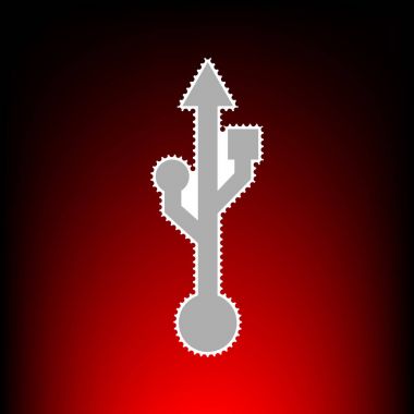 USB işareti illüstrasyon. Posta pulu veya eski fotoğraf stil kırmızı-siyah degrade arka plan üzerinde.