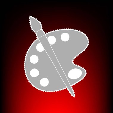 Palet ve fırça oturum açın. Posta pulu veya eski fotoğraf stil kırmızı-siyah degrade arka plan üzerinde.