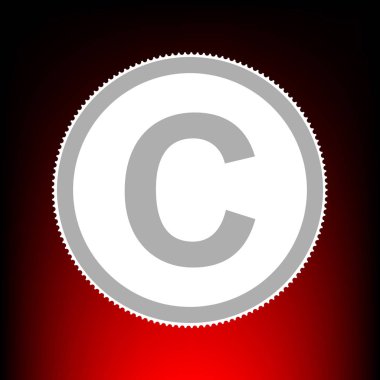 Telif hakkı işareti illüstrasyon. Posta pulu veya eski fotoğraf stil kırmızı-siyah degrade arka plan üzerinde.