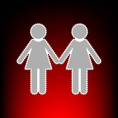 Lezbiyen aile işareti. Posta pulu veya eski fotoğraf stil kırmızı-siyah degrade arka plan üzerinde.