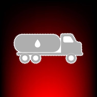 Araba petrol işareti taşımaktadır. Posta pulu veya eski fotoğraf stil kırmızı-siyah degrade arka plan üzerinde.