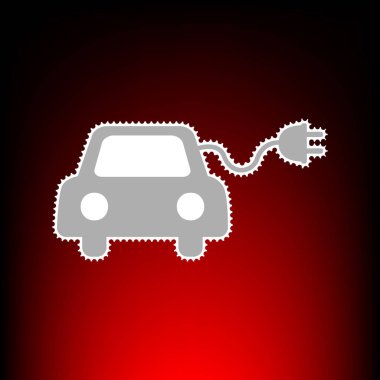 Eko elektrikli otomobil işareti. Posta pulu veya eski fotoğraf stil kırmızı-siyah degrade arka plan üzerinde.