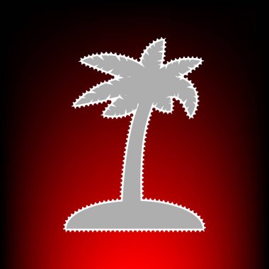 Hindistan cevizi hurma ağacı işareti. Posta pulu veya eski fotoğraf stil kırmızı-siyah degrade arka plan üzerinde.