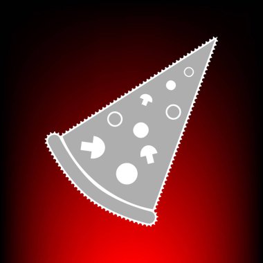 Pizza basit kayıt. Posta pulu veya eski fotoğraf stil kırmızı-siyah degrade arka plan üzerinde.