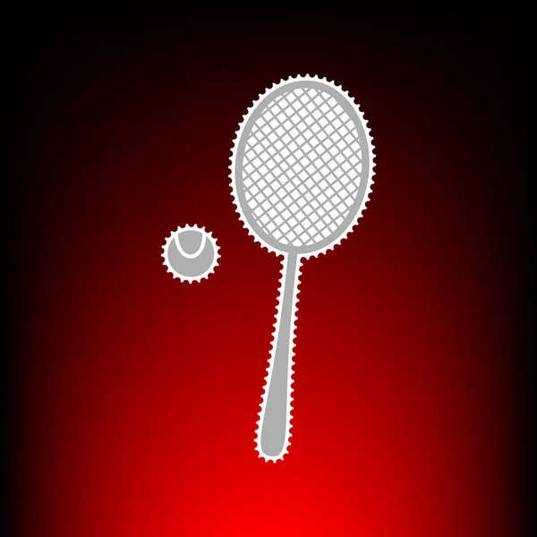Tennisracket tecken. Frimärke eller gamla foto stil på röd-svart lutning bakgrund. — Stock vektor
