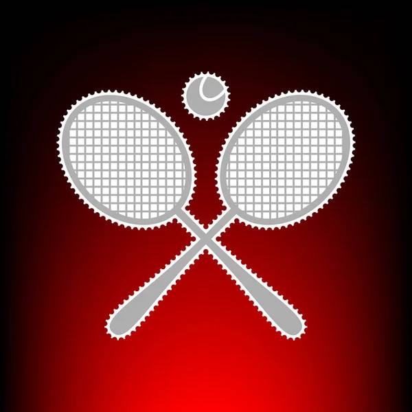 Tennisschläger-Schild. Briefmarke oder alter Fotostil auf rot-schwarzem Hintergrund. — Stockvektor