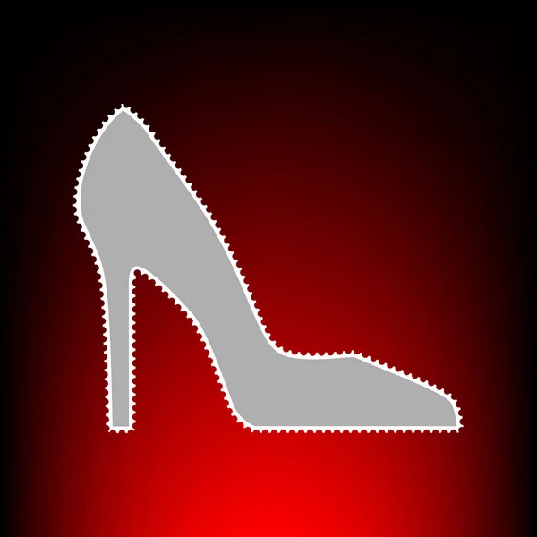 Vrouw schoen teken. Postzegel of oude foto stijl op de gradient achtergrond zwart-rood. — Stockvector