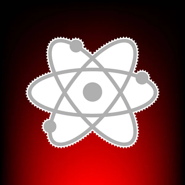 Ілюстрація знаку атома. Поштова марка або старий стиль фотографії на червоно-чорному градієнтному фоні . — стоковий вектор