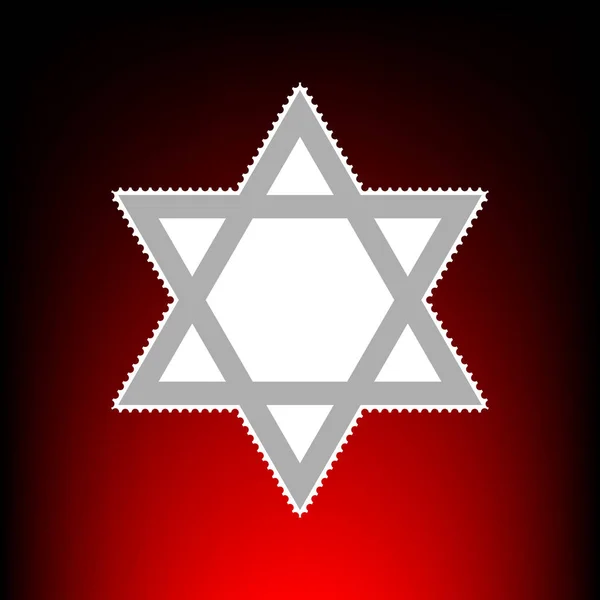 Pajzs Magen David Star. Izrael jelképe. Postai bélyeg vagy régi fénykép stílus a piros-fekete gradiens háttér. — Stock Vector