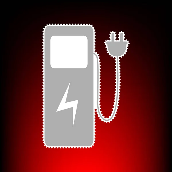 Elektrické auto Nabíjecí stanice znamení. Poštovní známka nebo starý styl fotografií na pozadí s přechodem červeno černá. — Stockový vektor