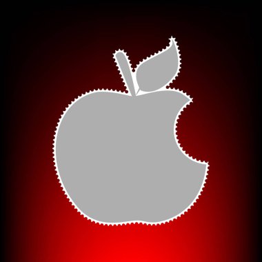 Elma işaret ısır. Posta pulu veya eski fotoğraf stil kırmızı-siyah degrade arka plan üzerinde.